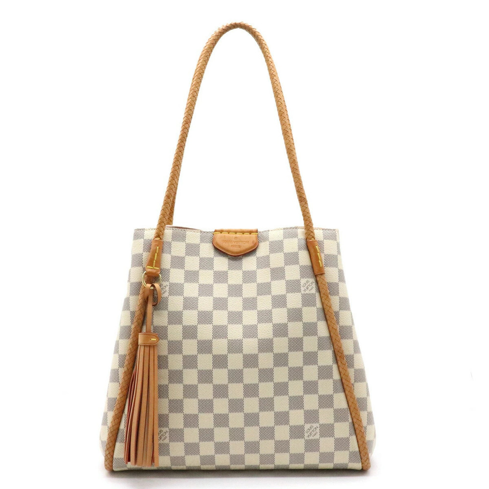 Louis Vuitton Damier Azur White Propriano Tote Bag Shoulder Fringe Woven Rose